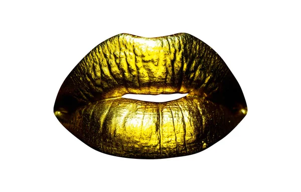 Sensual Mujer Labios Dorados Labio Oro Natural Para Mujer Boca — Foto de Stock