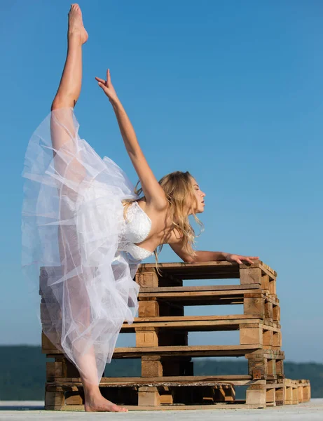 Balletto Arte Giovane Donna Forma Stretching Posa Delle Spaccature Giovane — Foto Stock