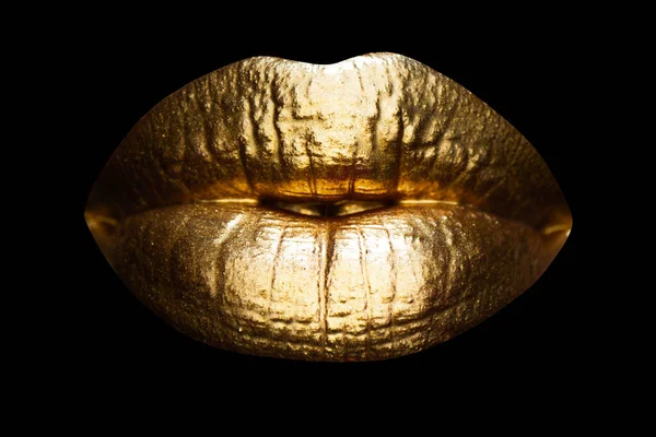 Золоті Сексуальні Жіночі Губи Красиві Губи Красивий Золотий Рот Жінки — стокове фото