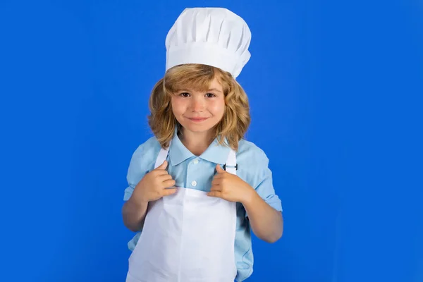 Şef Komik Surat Çocuk Fırın Üniforması Aşçı Şapkası Giyiyor — Stok fotoğraf