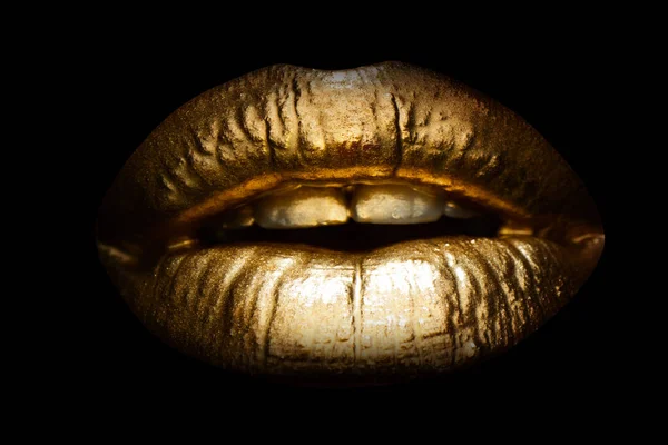 Γυναικείο Χρυσό Στόμα Απομονωμένο Γυναικεία Αισθησιακά Χρυσά Χείλη Χρυσό Μεταλλικό — Φωτογραφία Αρχείου