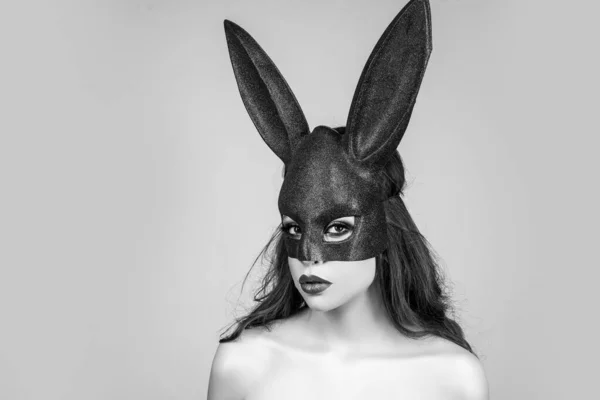 Easter Sexy Bunny Girl Egg Hunt Woman Rabbit Mask Sensual — Stock Photo, Image