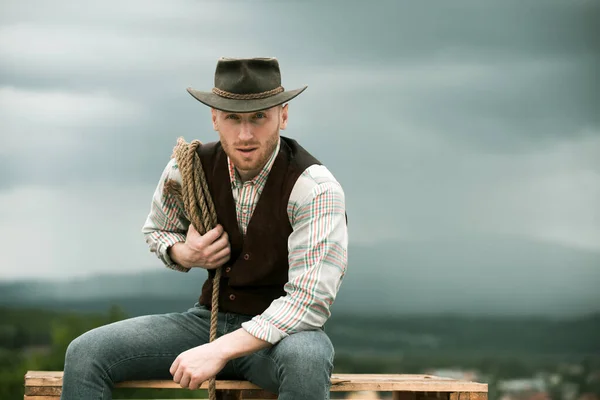 Sexy Western Man Cowboy Hat — Stock Photo, Image