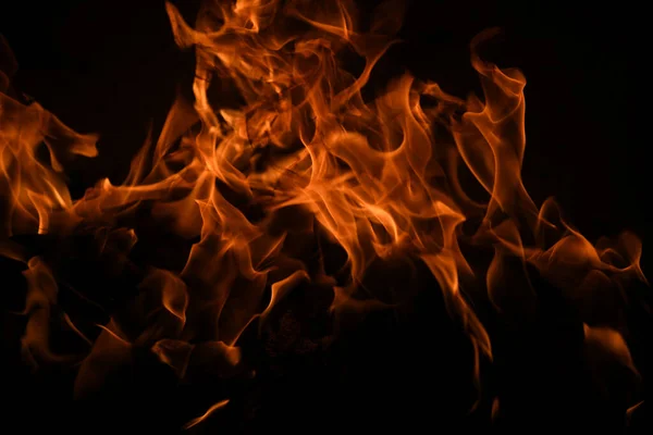 Flammes Feu Sur Fond Noir Brûler Flamme Isolée Texture Abstraite — Photo