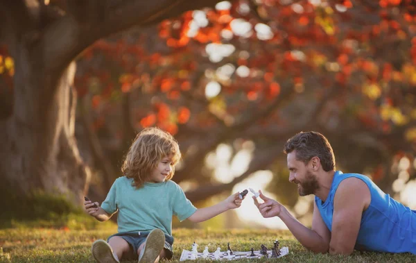 Father Son Child Playing Chess Spending Time Together Park — Stock Photo, Image