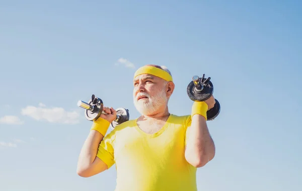 Uomo Anziano Dopo Allenamento Salute Stile Vita Allegro Uomo Anziano — Foto Stock