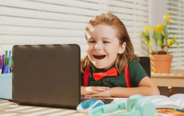 Schoolboy Studying Homework Math Her Online Lesson Home Pupil Study — Stock Photo, Image