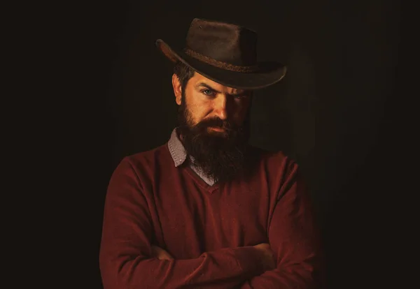 アメリカのカウボーイ 田舎の髭の男だ ヴィンテージスタイルの男 — ストック写真