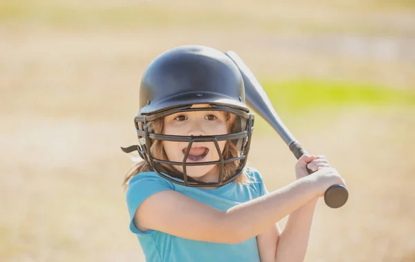 Izgatott Gyerek Baseball Ütővel Kezében Dobó Gyermek Hamarosan Dobja Ifjúsági — Stock Fotó