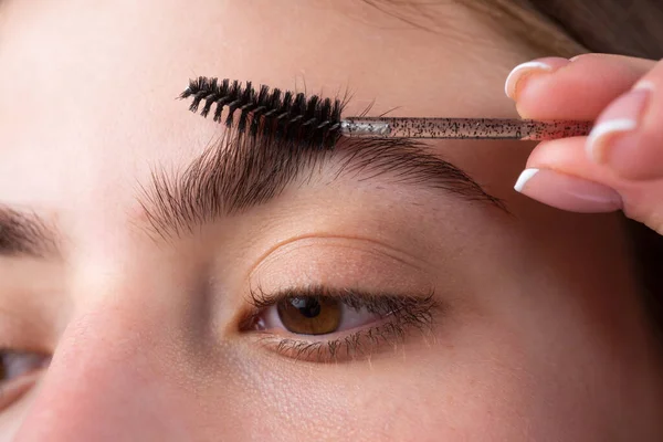 Microblading Modeling Brows Eyebrow Makeup Beauty Model Shaping Brows Brow — Stock Photo, Image