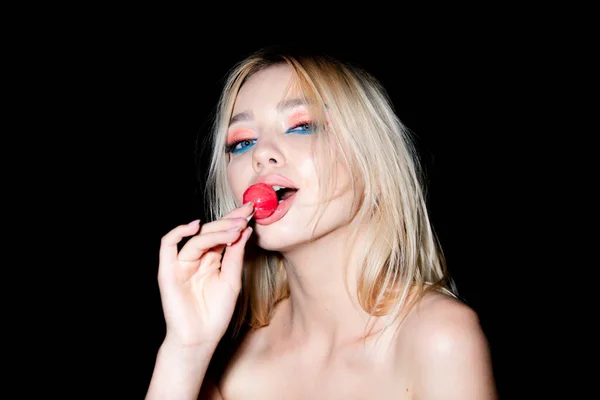 Cara Mujer Sexy Sensual Retrato Mujer Rubia Con Maquillaje Brillante —  Fotos de Stock