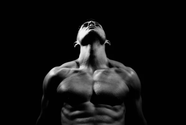 Muskulöser Männerkörper Und Starke Schultermuskeln Sexy Gay Isoliert Auf Schwarz — Stockfoto
