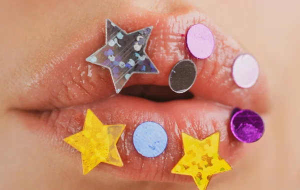 Maquillage Créatif Des Lèvres Lèvres Aux Paillettes Scintillantes Design Art — Photo