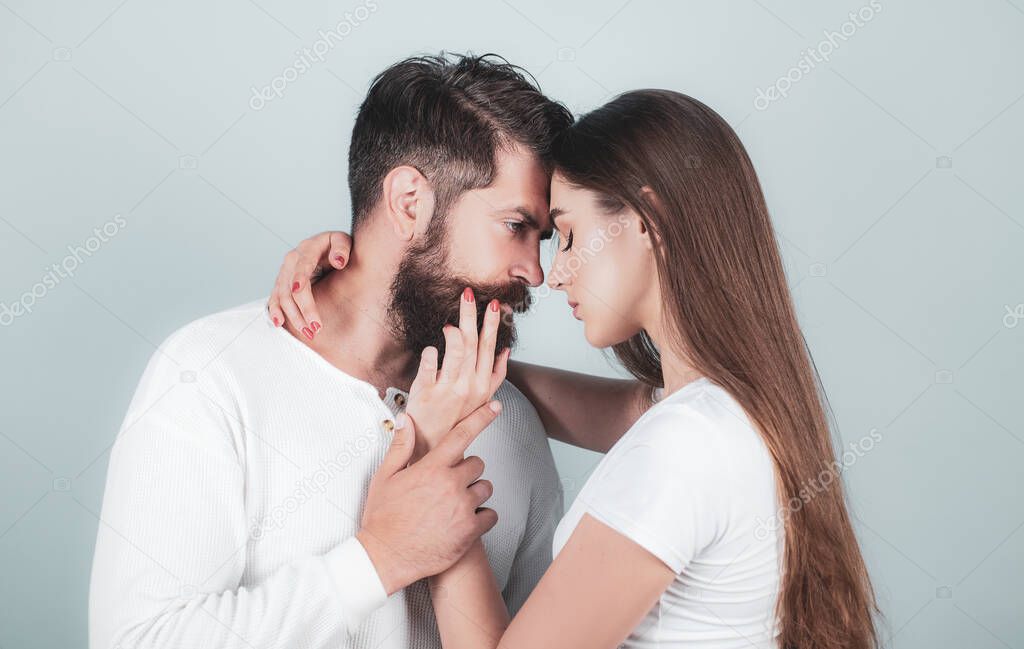 Romantic moment. Secrets fantasy. Satisfied girlfriend and boyfriend enjoying romantic moment. Young couple having passionate intense sex