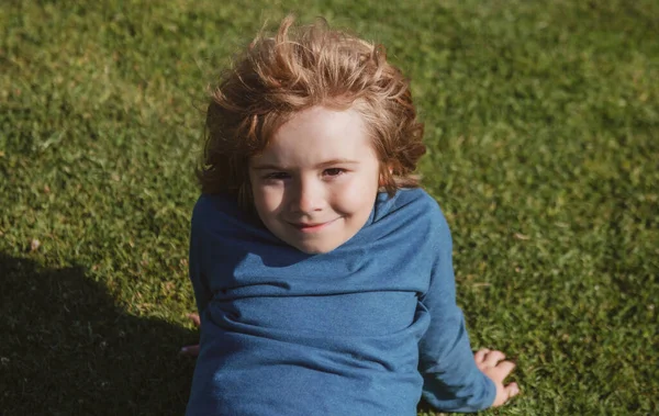 Porträt Eines Niedlichen Jungen Auf Gras Park Close Kaukasischen Kinder — Stockfoto