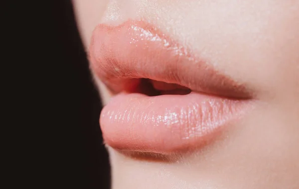 Close Beautiful Lips Part Face Young Woman Close Plump Lips — Stock Photo, Image