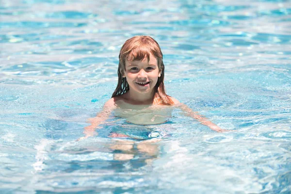 Child Boy Swim Swimming Pool Summer Vacation Concept — Stock Photo, Image