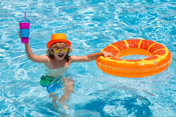 Little Child Boy Swimming Pool Inflatable Toy Ring Kids Swim — Stock Photo, Image