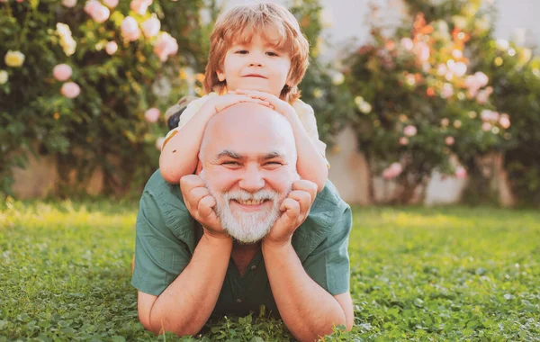 Old Father Play Son Happy Fathers Day Happy Child Father — Stock Photo, Image