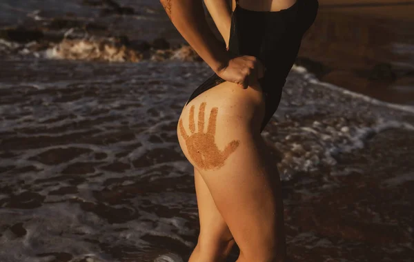 Closeup Sexy Butt Hand Prints Woman Swimsuit Barbados Virginia Beach — Φωτογραφία Αρχείου
