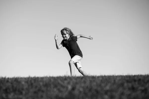 Glückliche Kinder Die Draußen Sommerpark Auf Dem Rasen Spielen Und — Stockfoto