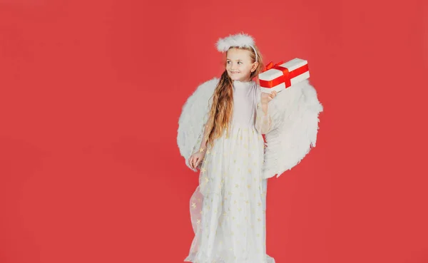 Cadeau Saint Valentin Émotions Enfant Petite Fille Cupidon Ange Avec — Photo