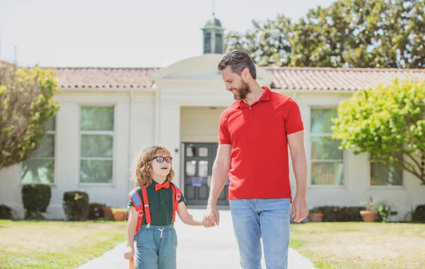 School Boy Going School Father — Stock Photo, Image