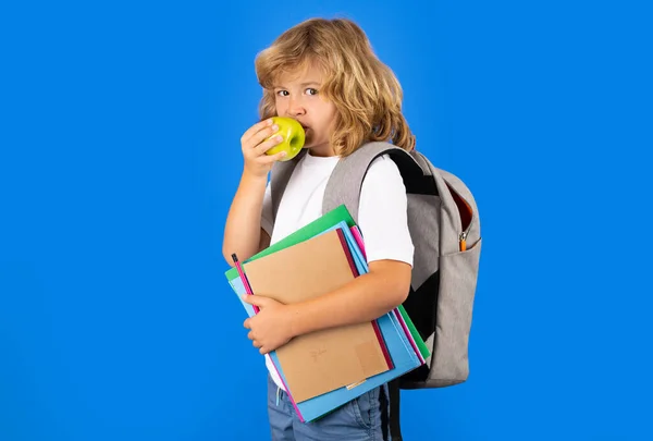 Ritratto Allievo Studente Tenere Libro Sfondo Blu Isolato Studio Concetto — Foto Stock