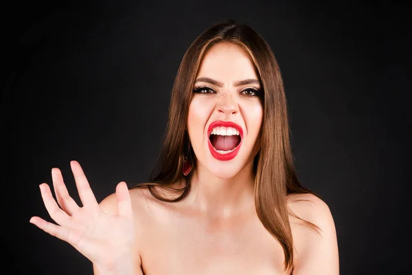 Duygusal Sinirli Kadın Üzgün Kız Çığlık Nefret Öfke Düşünceli Bir — Stok fotoğraf
