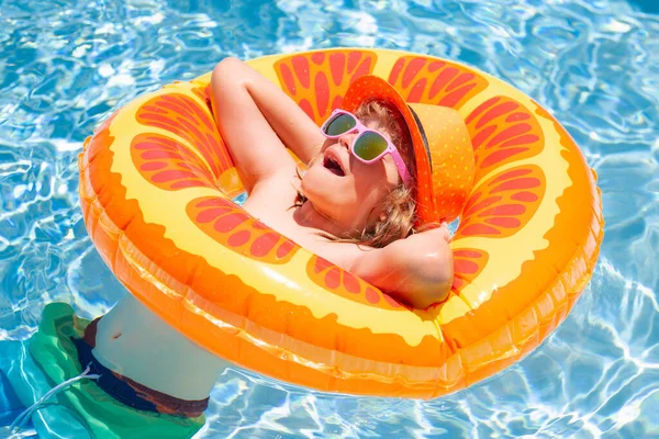 Fun Child Portrait Child Swimming Pool Inflatable Ring Kid Swim — Photo