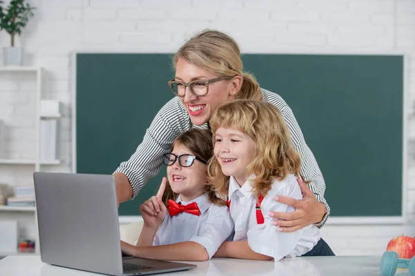 First Day School Cute Little Boy Elementary School Tutor Teacher — Zdjęcie stockowe