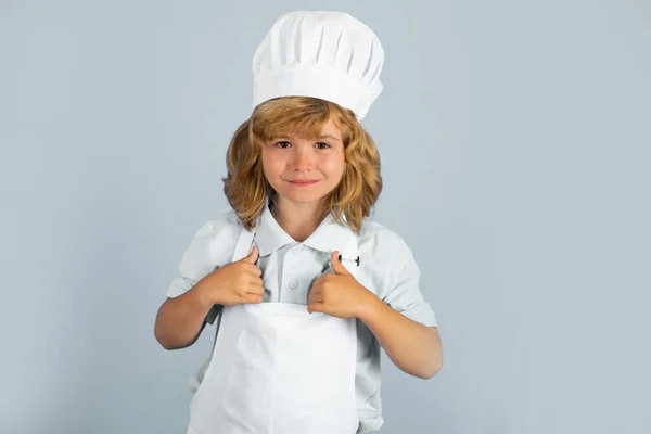 Kid Boy Chef Hat Apron Cooking Preparing Meal Chef Funny — Stok fotoğraf