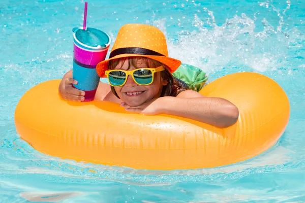 Summer Relax Child Swim Pool Swimming Inflatable Ring Kid Swim — Stock Photo, Image