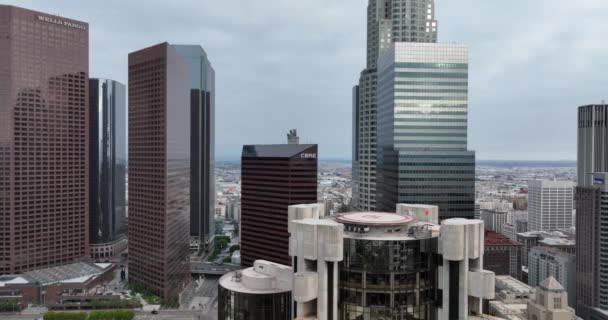 Los Angeles Centrum Arial Fly Drone Wolkenkrabbers Stadsgezicht Moderne Kantoorgebouwen — Stockvideo