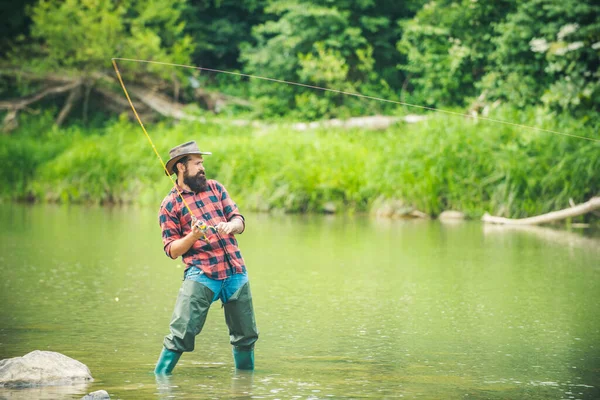 Fisherman Man River Lake Fishing Rod — Stockfoto