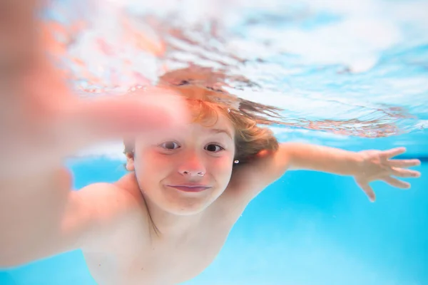 Underwater Boy Swimming Pool Cute Kid Boy Swimming Pool Water — ストック写真