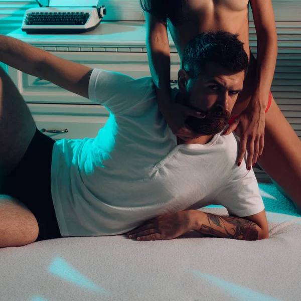 Boyfriend Enjoy Intimate Moment Having Foreplay Sex Sexy Couple Love — Stockfoto