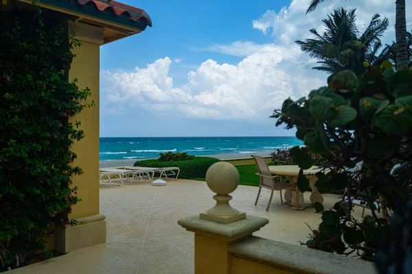 Panorama Sandy Tropical Beach Palm Tree Nature Panoramic Landscape — Foto Stock