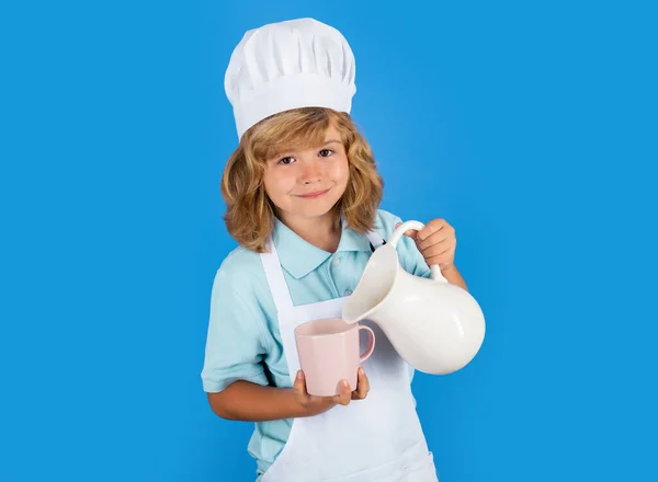 Çocuklar Için Süt Aşçı Önlüğü Giymiş Çocuk Aşçı Stüdyo Arka — Stok fotoğraf