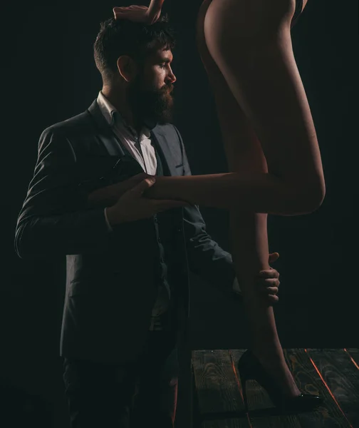 Fetish Legs Fashion Portrait Attractive Young Man Womans Sexy Legs — Fotografia de Stock