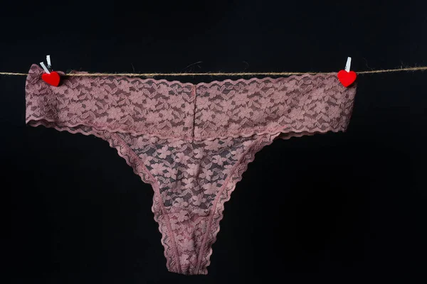 Thong Bikini Panties Beige Lace Underwear Lingerie Black — Foto Stock