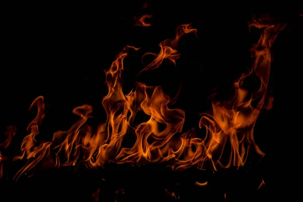 Feuerflammen Auf Schwarzem Hintergrund Feuer Verbrennen Flamme Isoliert Abstrakte Textur — Stockfoto