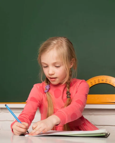 School Concept Kids Drawing Notepad Little Girl Pupil Study Classroom — ストック写真