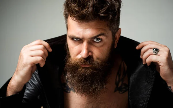 Brutal Man Handsome Serious Male Model Close Portrait Guy Serious — Stockfoto