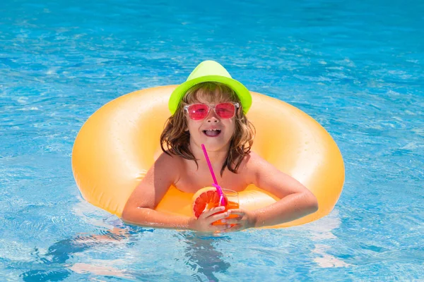 Boy Kid Pool Drinking Cocktail Happy Lifestyle Kids Water Toy —  Fotos de Stock