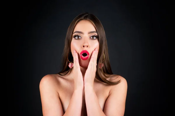 Shocked Face Surprised Young Woman Funny Female Shocked Face Expression — ストック写真