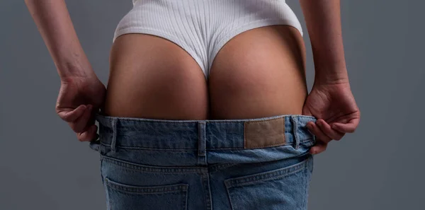 Sexy Woman Taking Jeans Great Ass Sexy Female Wearing Pants — стоковое фото