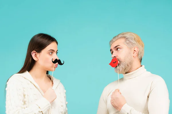 Gender Concept Female Male Sex Icon Funny Couple Woman Moustache — Stock Photo, Image