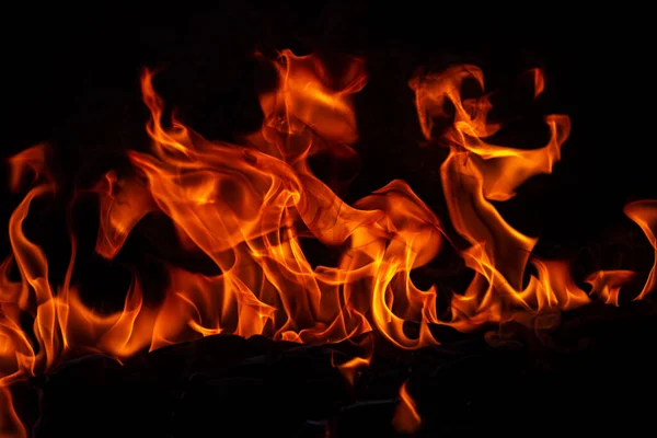 Flammes Feu Sur Fond Noir Brûler Flamme Isolée Texture Abstraite — Photo