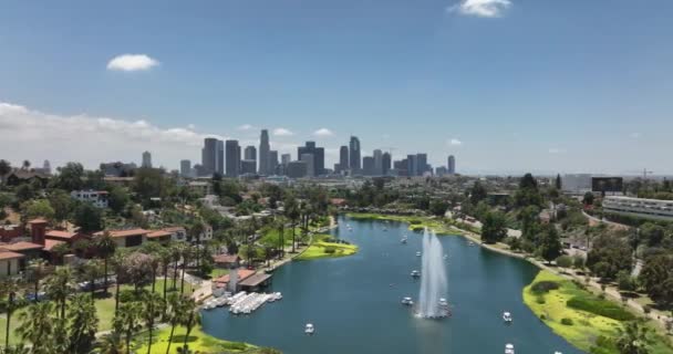 Echo Park Los Ángeles Centro Volar Los Ángeles Avión Tripulado — Vídeo de stock